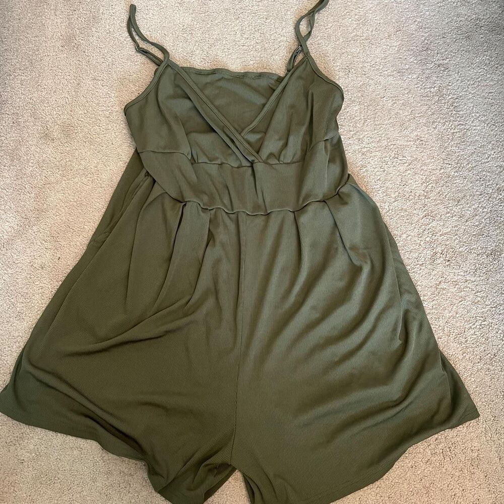 Cider Olive Green Ribbed Romper - Size 2X